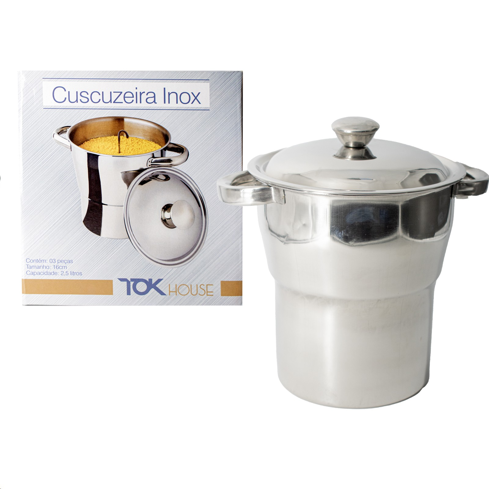 Cuscuzeira Aço Inox 2,5L - Tok House