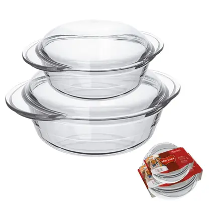 Travessa Vidro Terrina 2 Tamanhos 1L 2,3L Base+Tampa Marinex