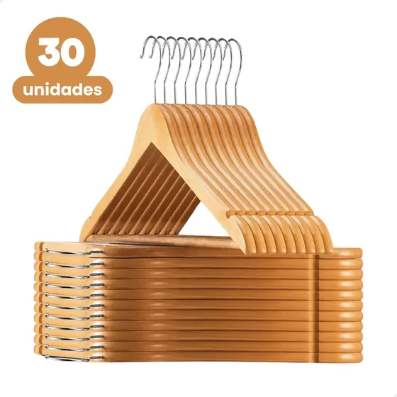 Cabide De Madeira Adulto Kit 30 Unidades Organizador Closet Armário - KONTUZ