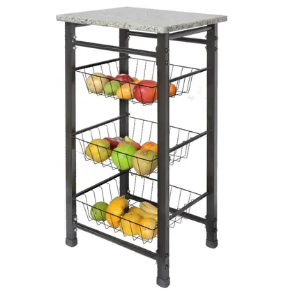 Fruteira Genova Tampo de Granito 3 Cestos Removíveis Preta - Utility