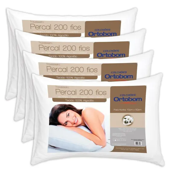 Kit Travesseiro 04 Peças Percal com 200 Fios - Ortobom